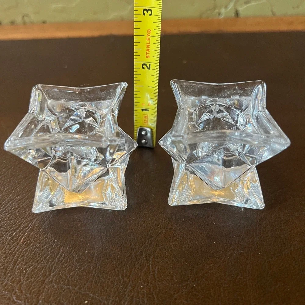 Vintage Geometric Starburst Crystal Style Candle Holder Pair 70s Space Age Decor